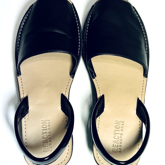 Kenneth Cole Reaction Shine Light Sandals Slingback Wedge Black Sz 8 - Picture 1 of 10